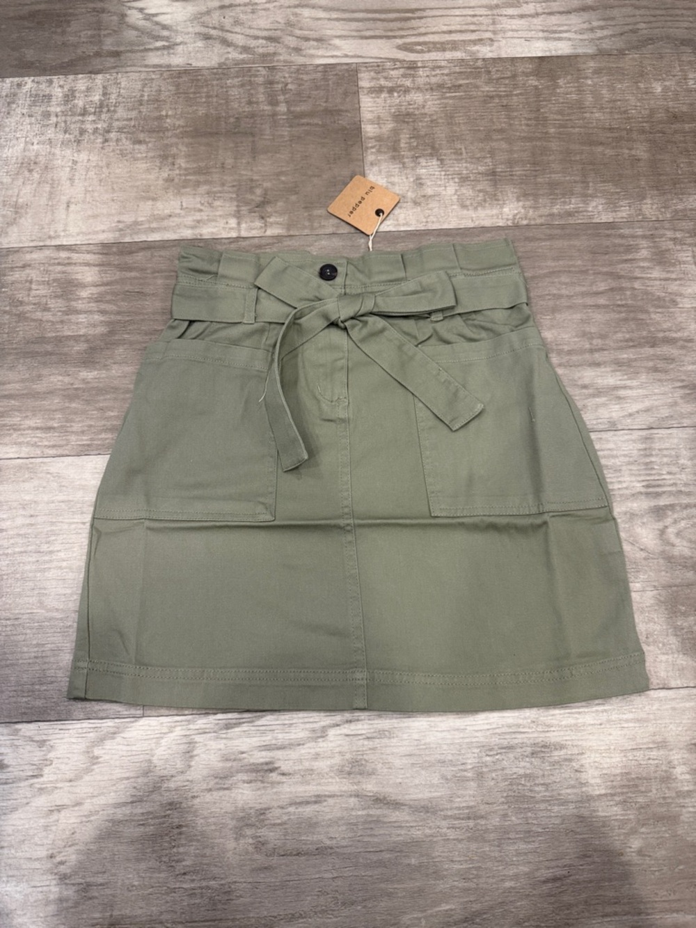 High-Waist Olive Utility Skirt with Tie Belt